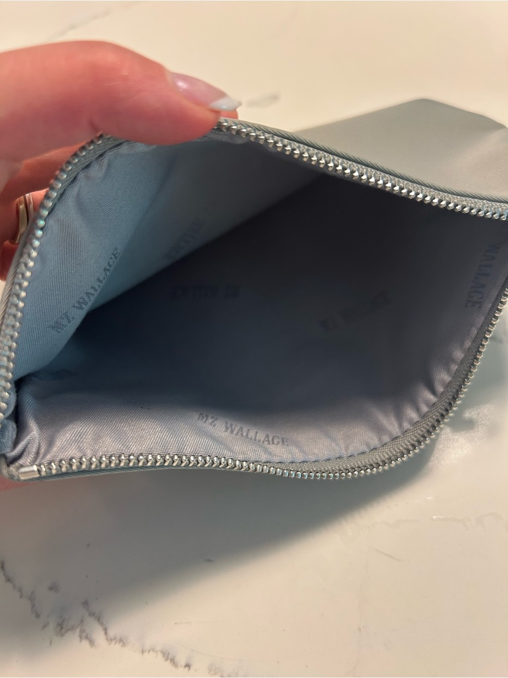 MZ Wallace Gray Nylon Pouch with Leather Logo 8” X 6” - Picture 6 of 9